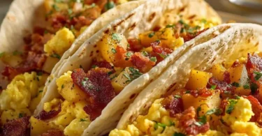Delicious baked breakfast tacos served on a plate