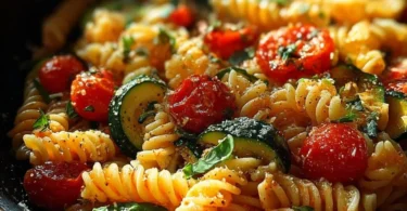 Delicious Tomato Zucchini Pasta with fresh vegetables and herbs