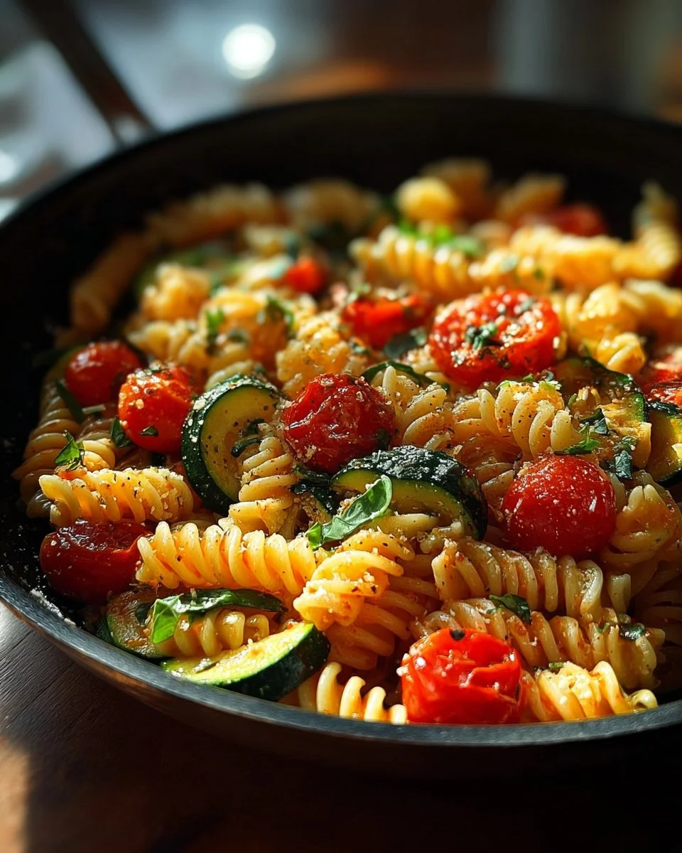 Delicious Tomato Zucchini Pasta with fresh vegetables and herbs