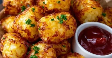 Golden and crispy two-ingredient cottage cheese tots served on a plate