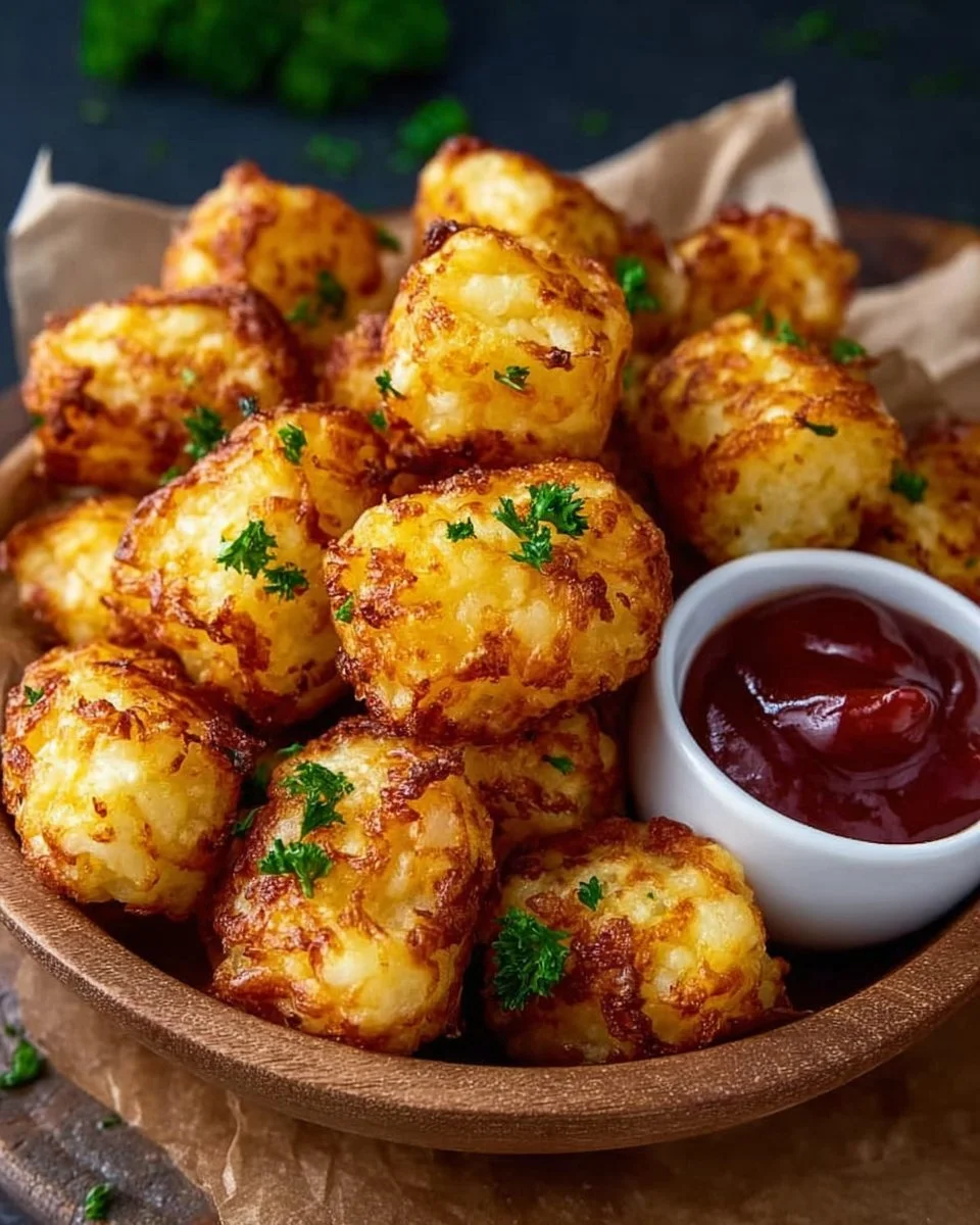 Golden and crispy two-ingredient cottage cheese tots served on a plate