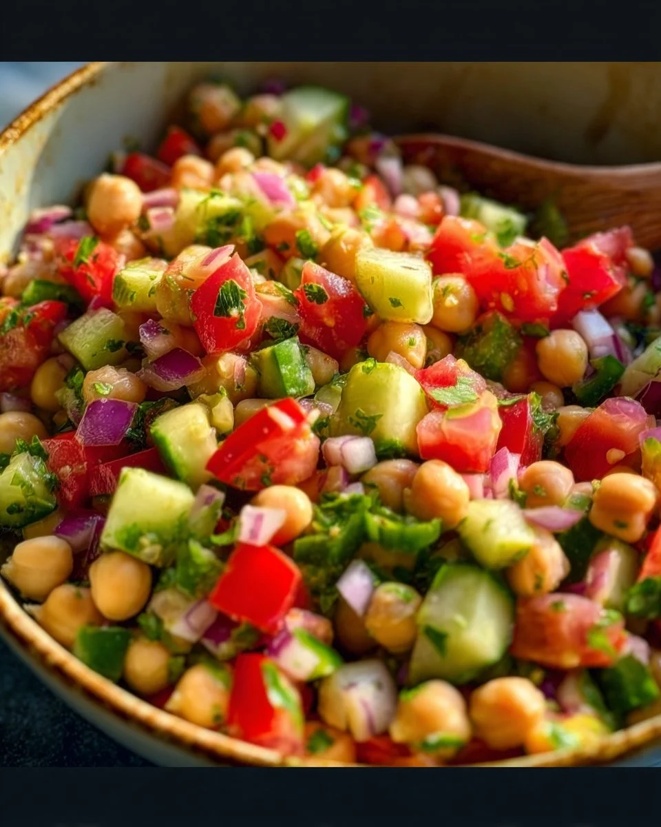 Vegan ceviche style chickpeas served in a bowl with fresh herbs and lime.