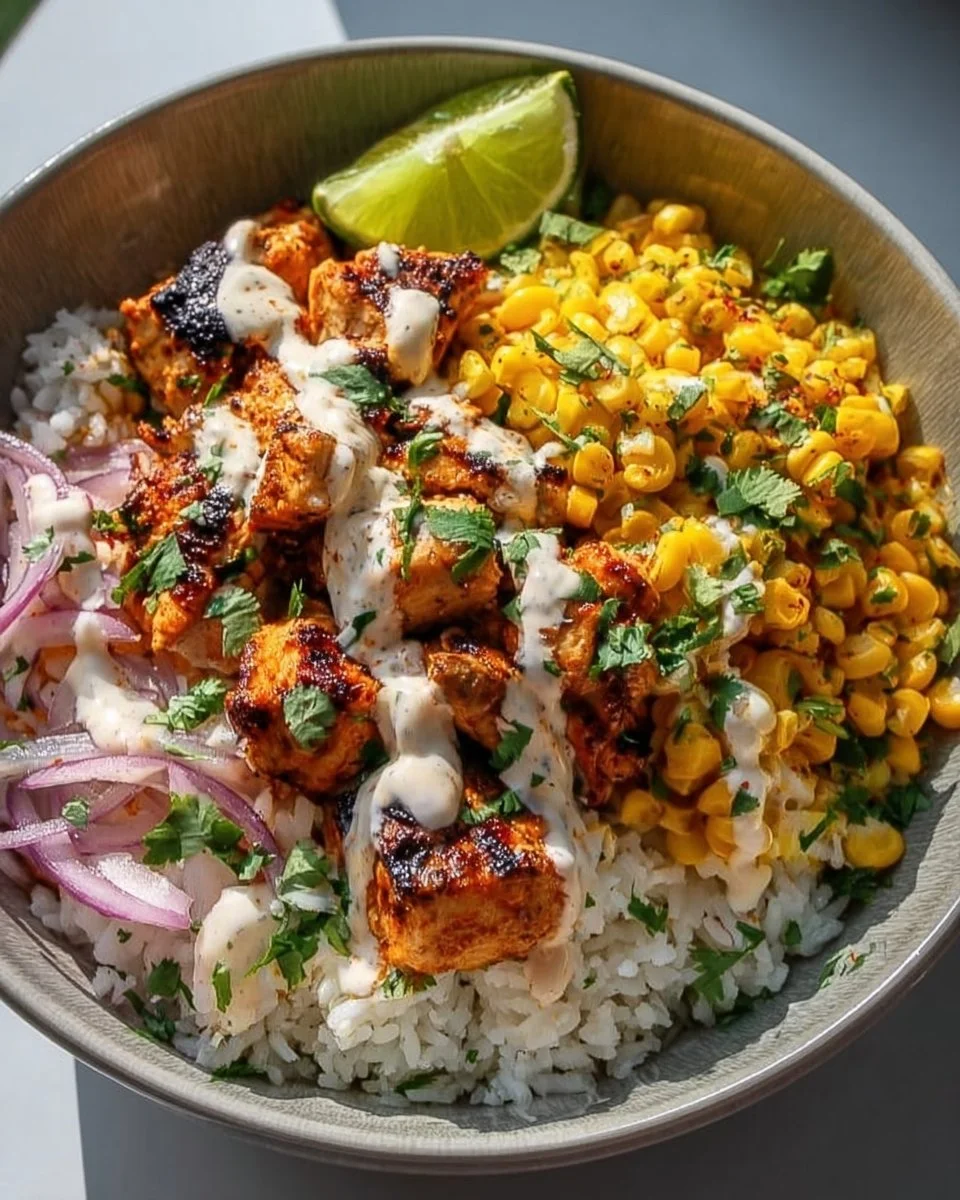 Colorful vibrant rice bowl filled with fresh vegetables and protein