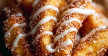 A plate of crispy air fryer apple fries served with a dip