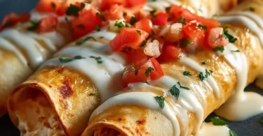 Baked Cream Cheese Chicken Taquitos served with dipping sauce