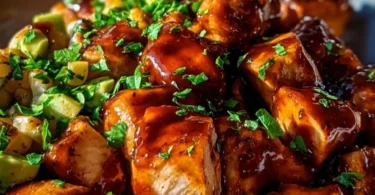 BBQ chicken sweet potato bowl with fresh toppings and vibrant colors