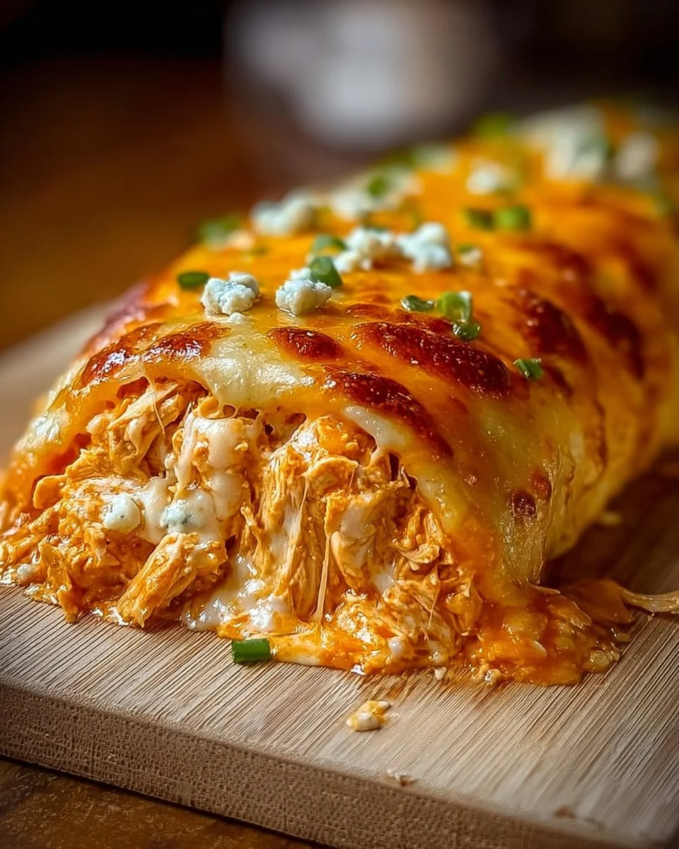 Delicious Buffalo Chicken Cheese Bake topped with melted cheese and buffalo sauce