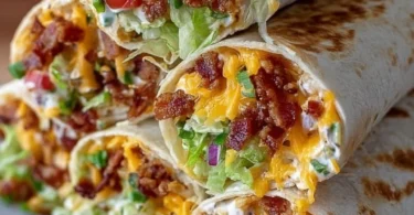 Cheesy Bacon Ranch Wraps filled with crispy bacon and ranch dressing