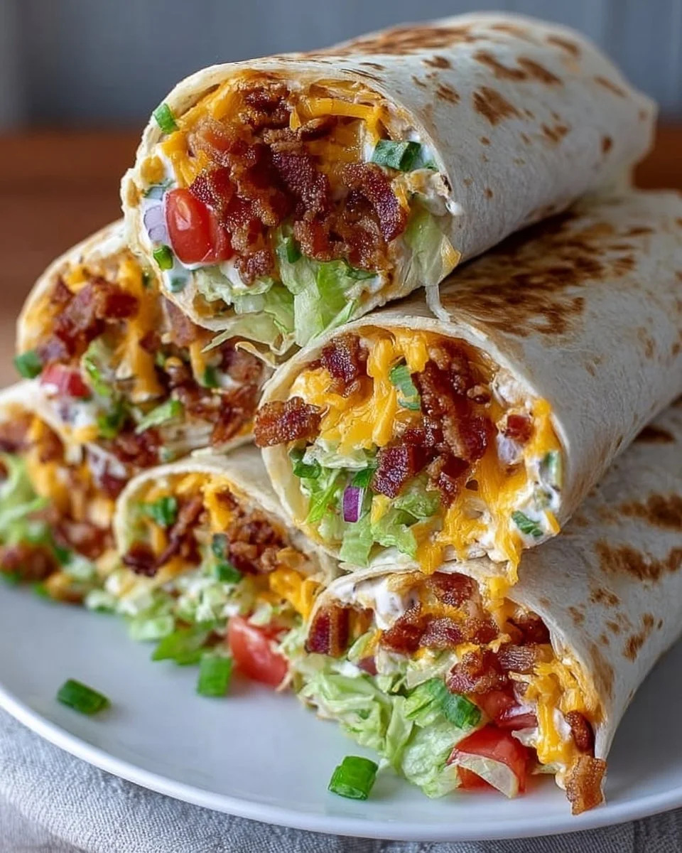 Cheesy Bacon Ranch Wraps filled with crispy bacon and ranch dressing