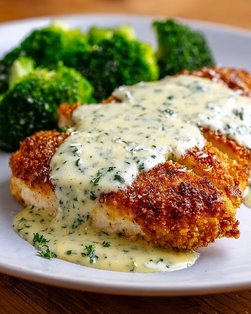 Delicious Chicken in Basil Cream Sauce garnished with fresh basil leaves