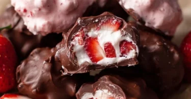 Chocolate Strawberry Yogurt Clusters in a bowl, a delightful healthy snack