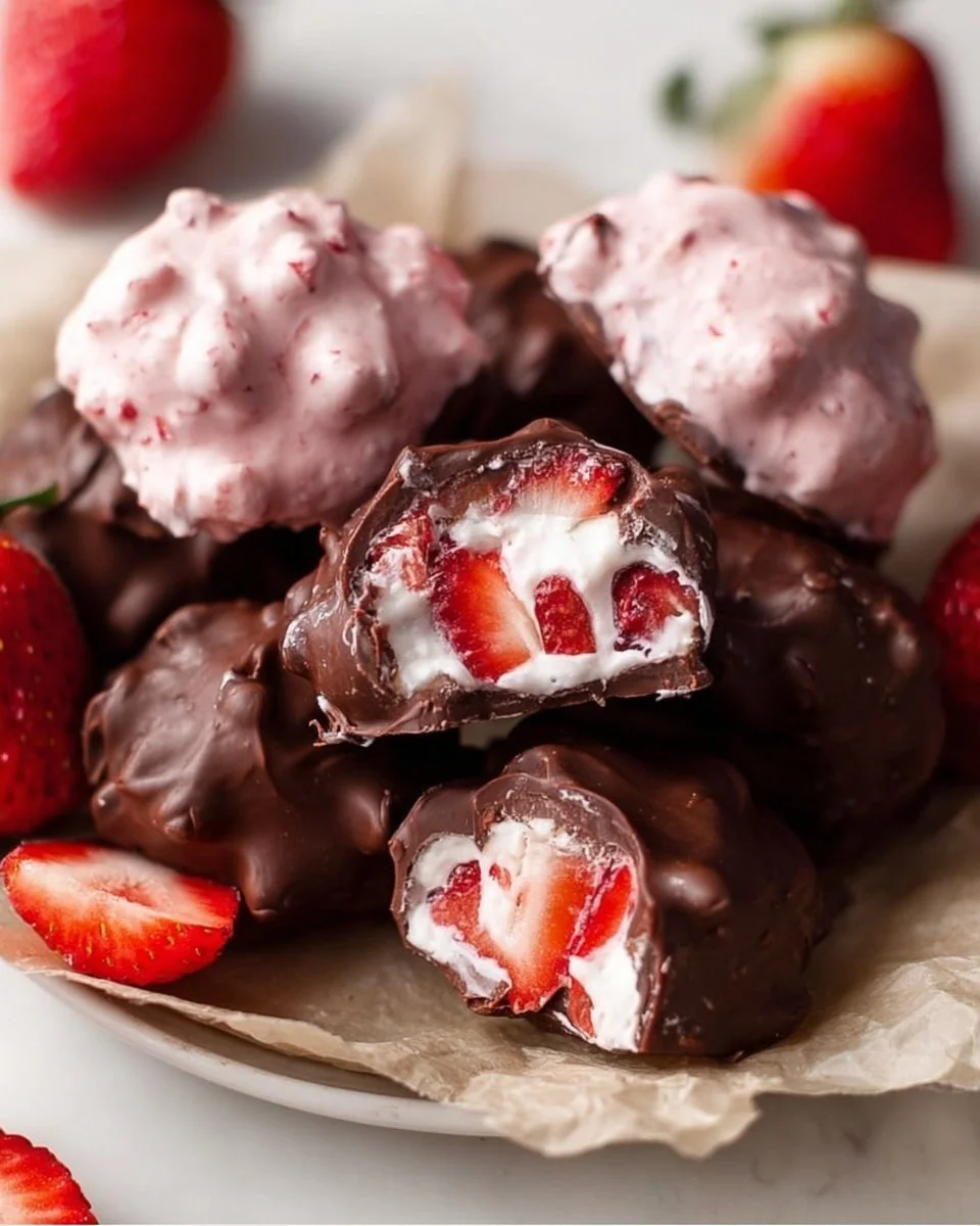 Chocolate Strawberry Yogurt Clusters in a bowl, a delightful healthy snack