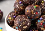 Homemade Cosmic Brownie Bites with colorful sprinkles on top