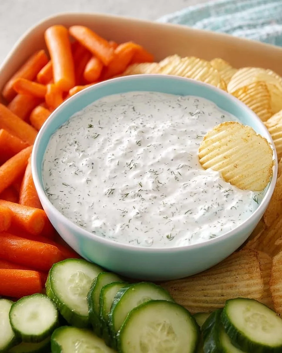 Creamy Cottage Cheese Ranch Dip served in a bowl with fresh vegetables