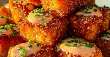 Crispy Bang Bang Salmon Bites on a plate with dipping sauce