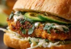 Delicious Crispy Cilantro Lime Chicken Sandwich with fresh toppings