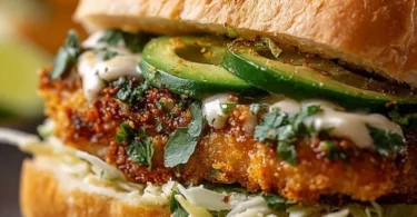 Delicious Crispy Cilantro Lime Chicken Sandwich with fresh toppings