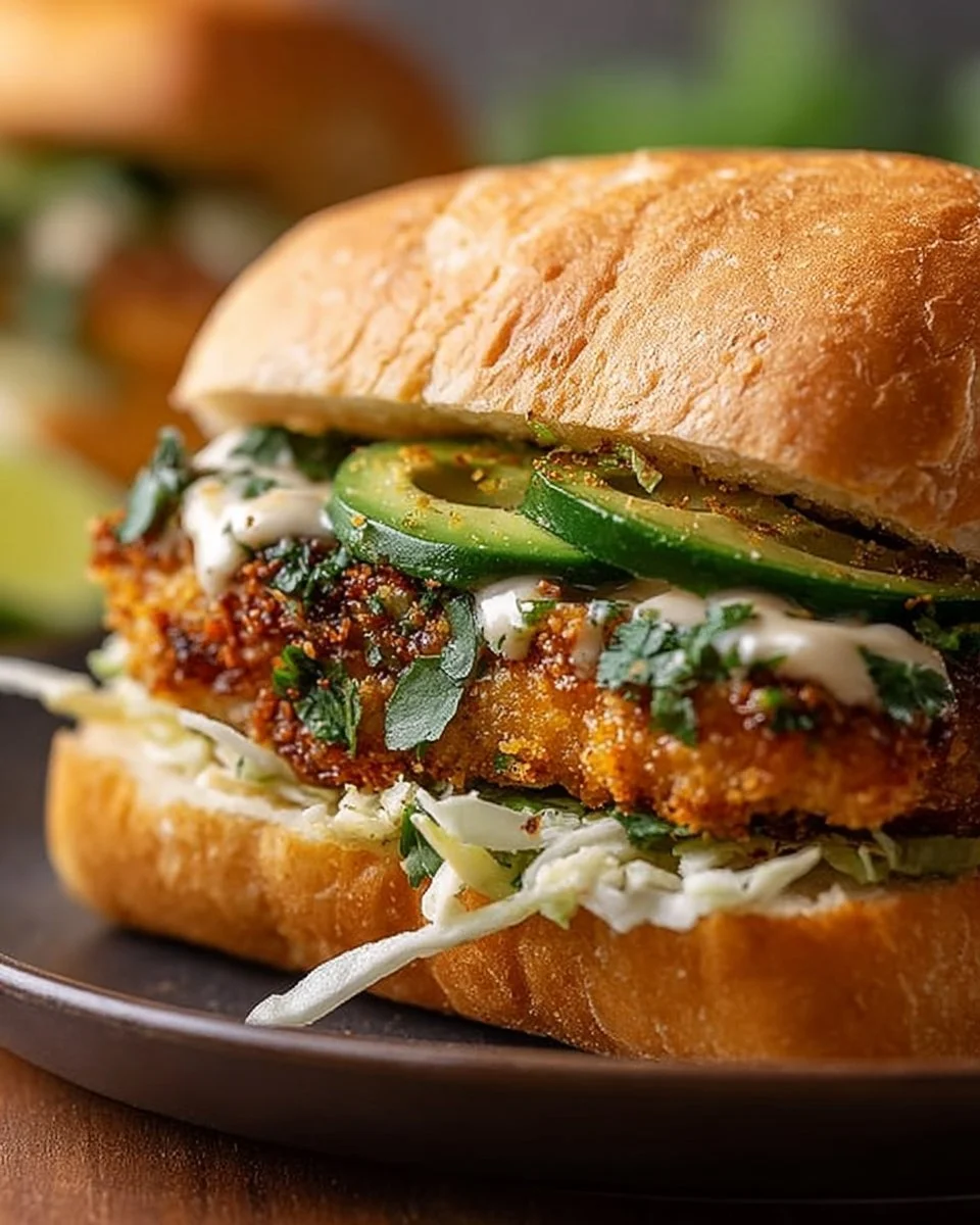 Delicious Crispy Cilantro Lime Chicken Sandwich with fresh toppings
