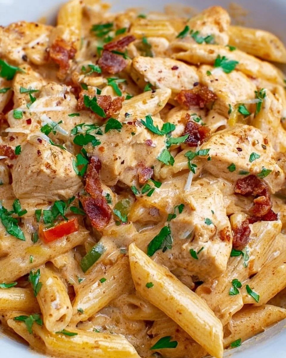 Crock Pot Creamy Cajun Chicken Pasta served in a bowl