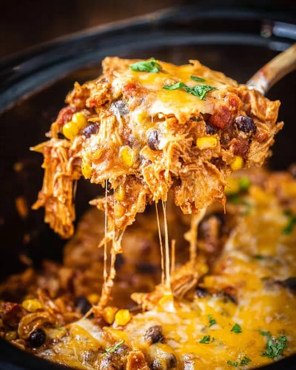 Crockpot Chicken Enchiladas Casserole served in a bowl with toppings