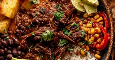 Crockpot Chipotle Pineapple Pot Roast Bowl served with fresh toppings