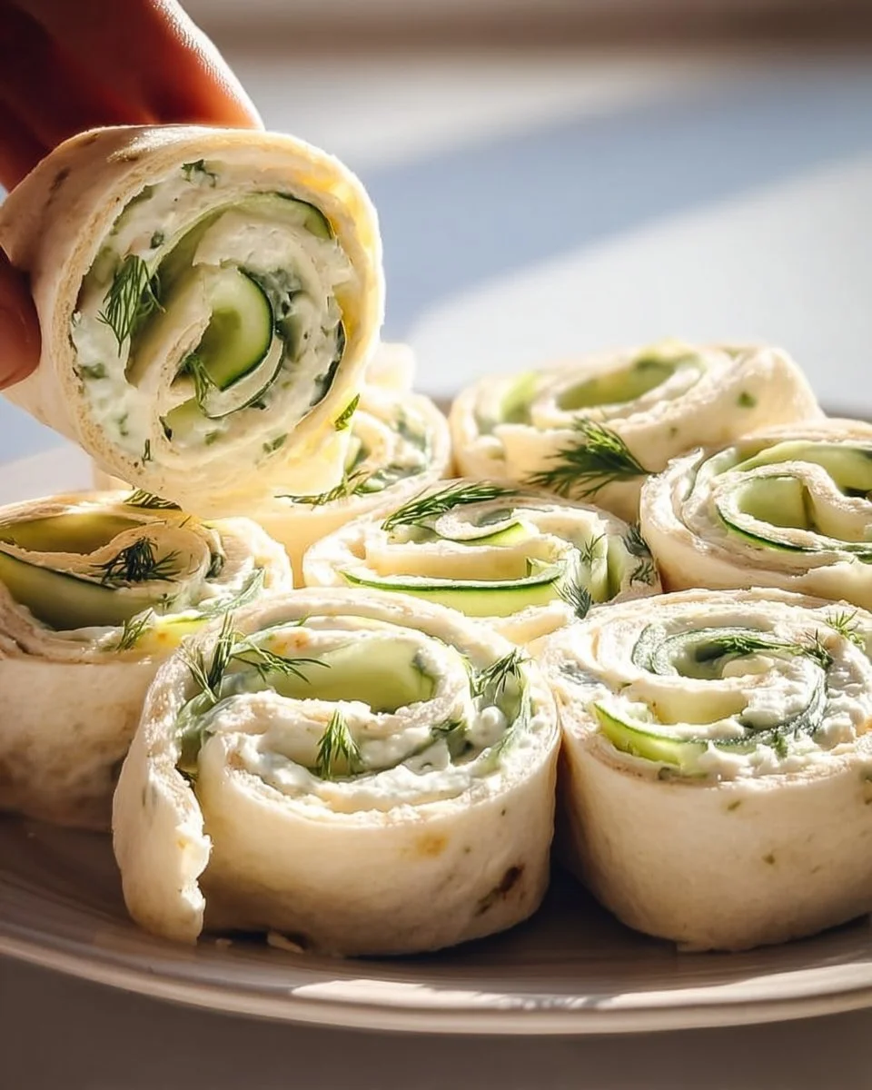 Delicious Cucumber and Dill Pinwheels served on a platter