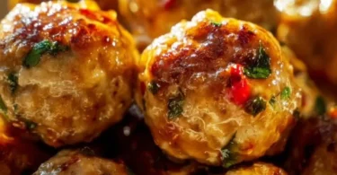 Delicious Thai baked chicken meatballs on a plate with fresh herbs