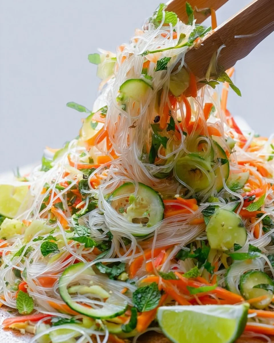 Fresh Vietnamese Noodle Salad with vibrant vegetables and herbs