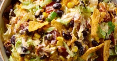 Frito Cowboy Cabbage dish topped with Fritos and fresh ingredients