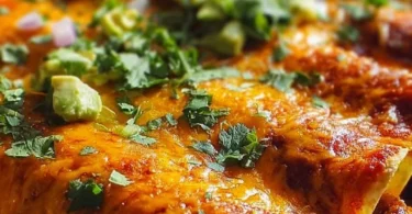 Ground turkey black bean enchiladas topped with cheese and fresh herbs