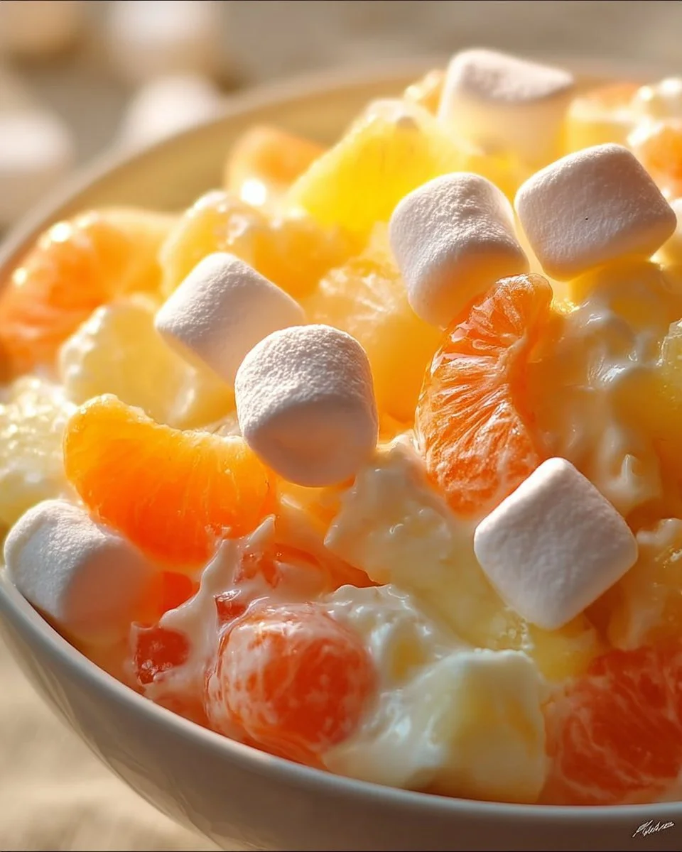 Colorful Hawaiian fruit salad with tropical fruits and coconut flakes.