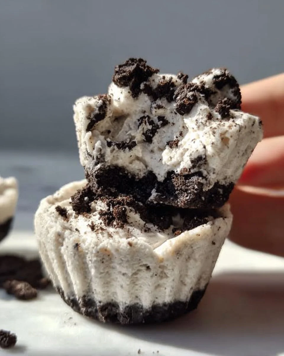 Healthy no-bake Oreo cheesecake bites prepared with cream and cookies