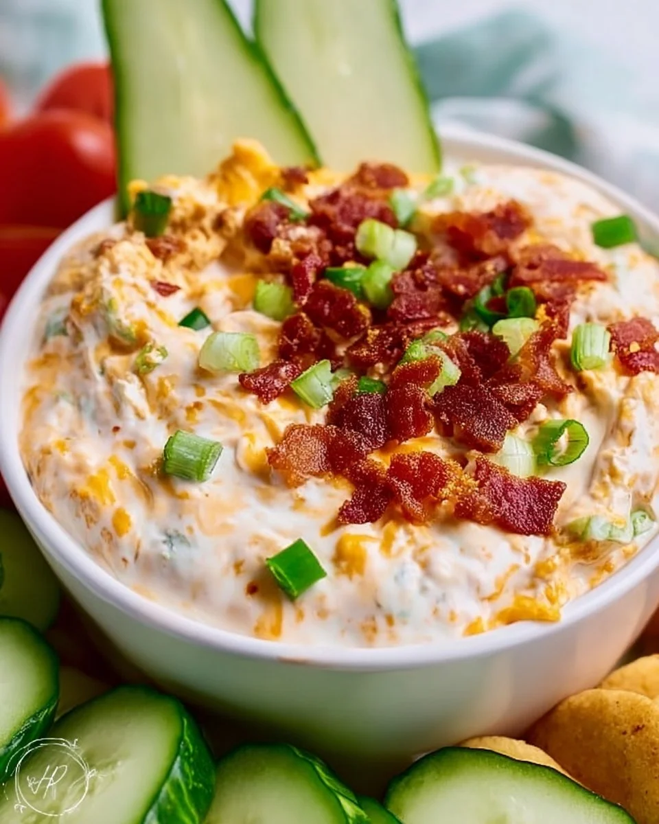 High Protein Crack Dip served in a bowl with fresh vegetables for dipping