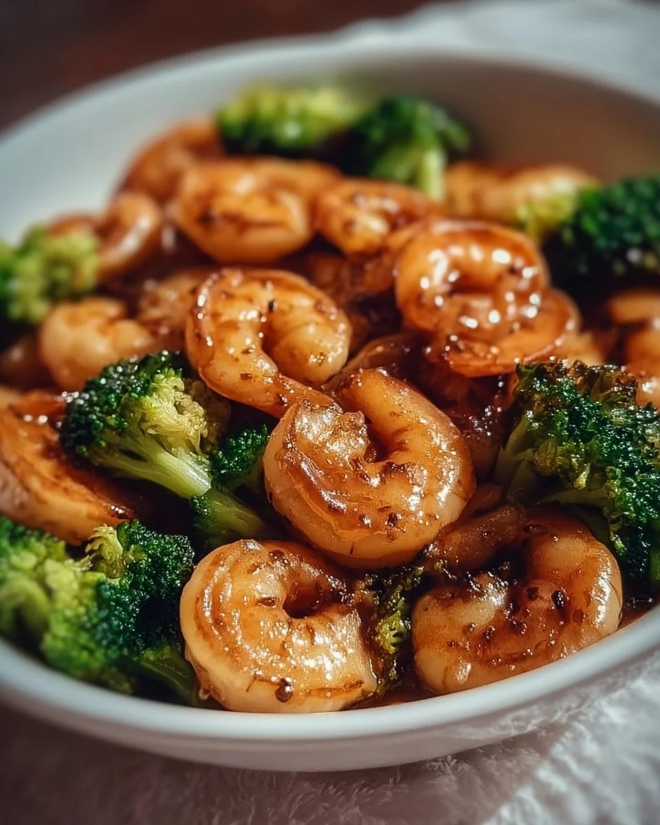 High-protein honey garlic shrimp served with vegetables on a plate
