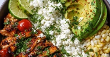 Honey Lime Chicken served over Avocado Rice in a vibrant bowl.