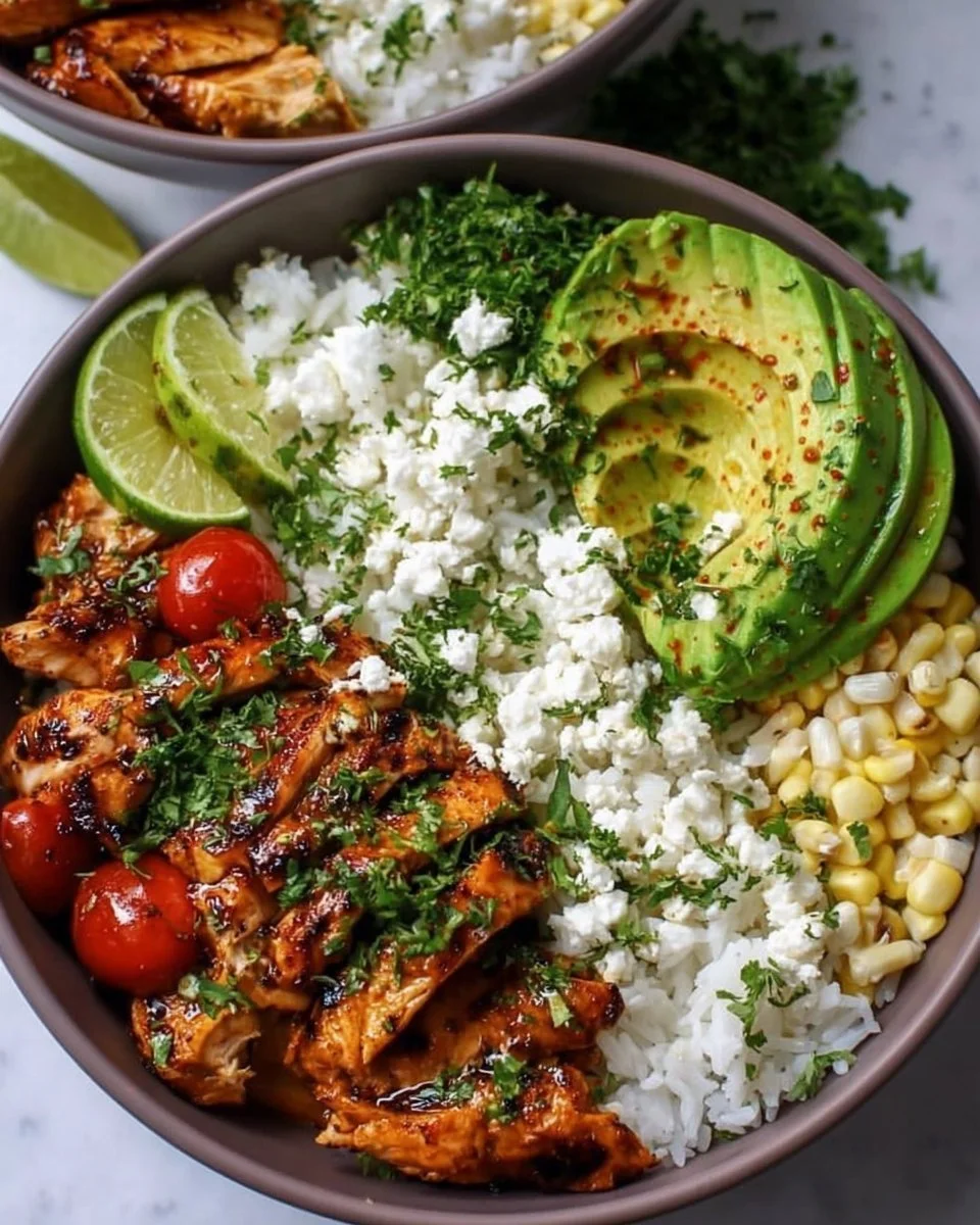 Honey Lime Chicken served over Avocado Rice in a vibrant bowl.