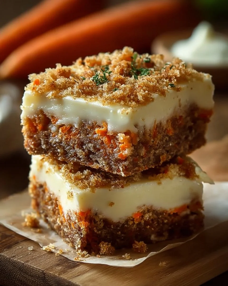 Delicious carrot cake cream cheese bars topped with creamy frosting