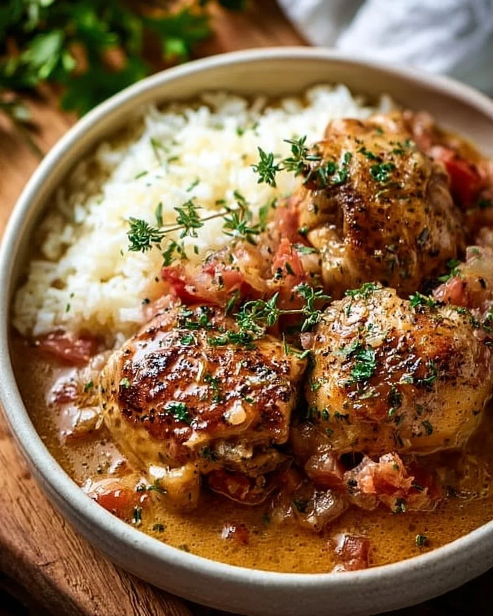 Italian Crockpot Chicken Thighs served with herbs and vegetables.