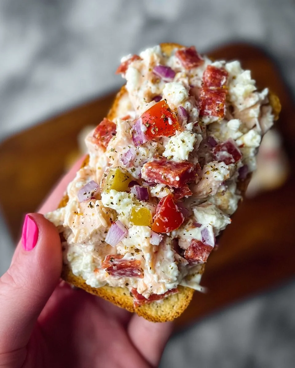 Italian Grinder Chicken Salad with fresh ingredients and dressing