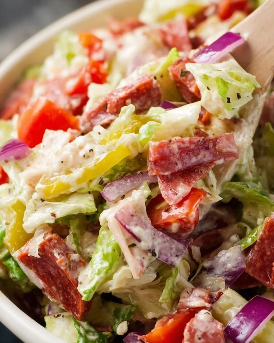 Delicious Italian Grinder Salad with fresh vegetables and meats