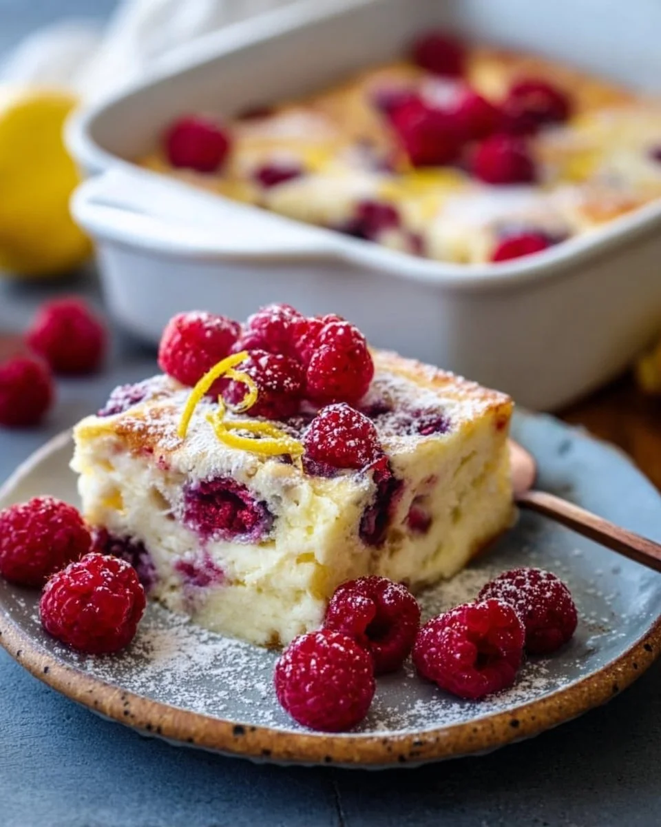 Lemon Raspberry Cottage Cheese Bake with fresh berries and lemon zest