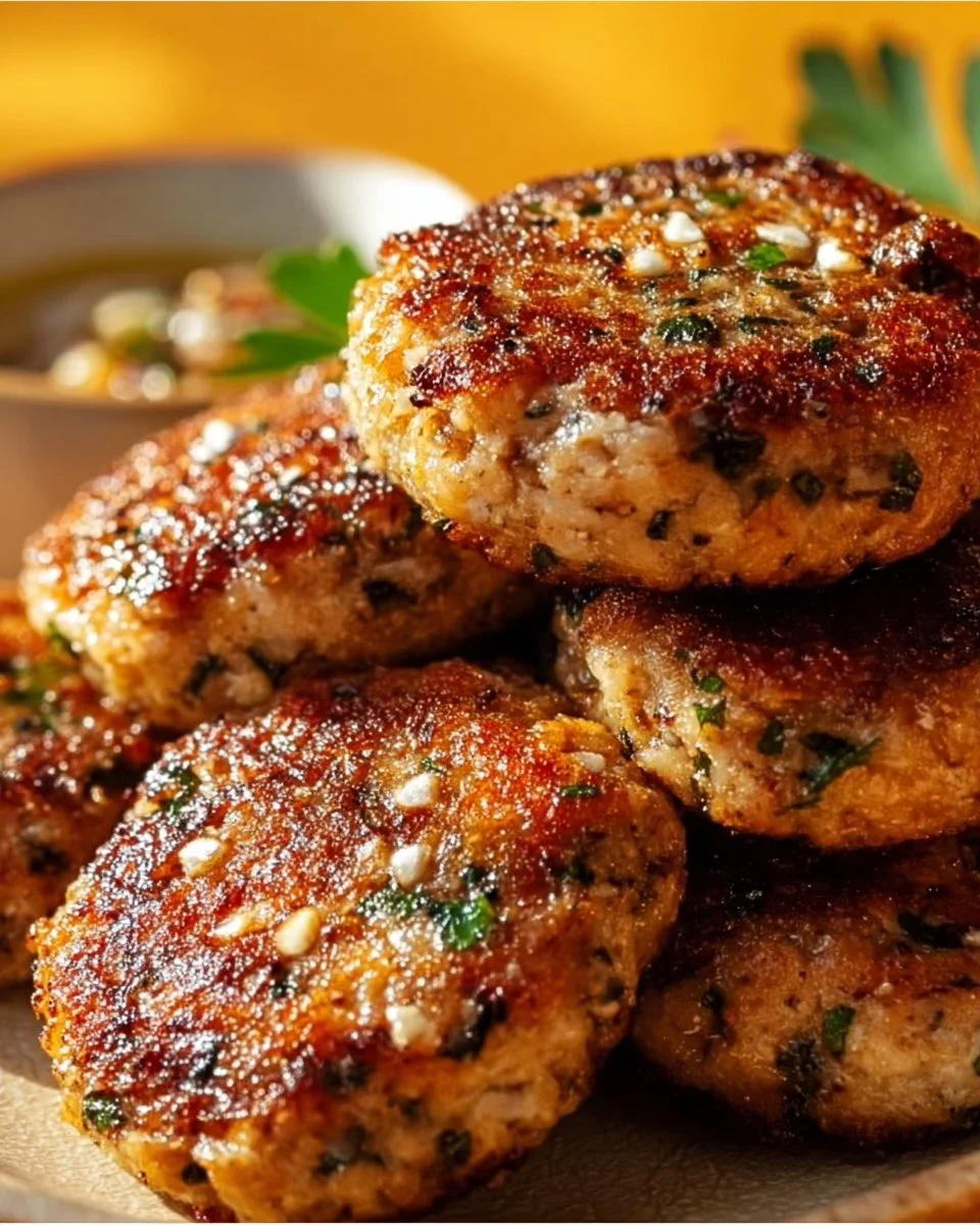 Delicious Mediterranean chicken patties served with fresh herbs and spices