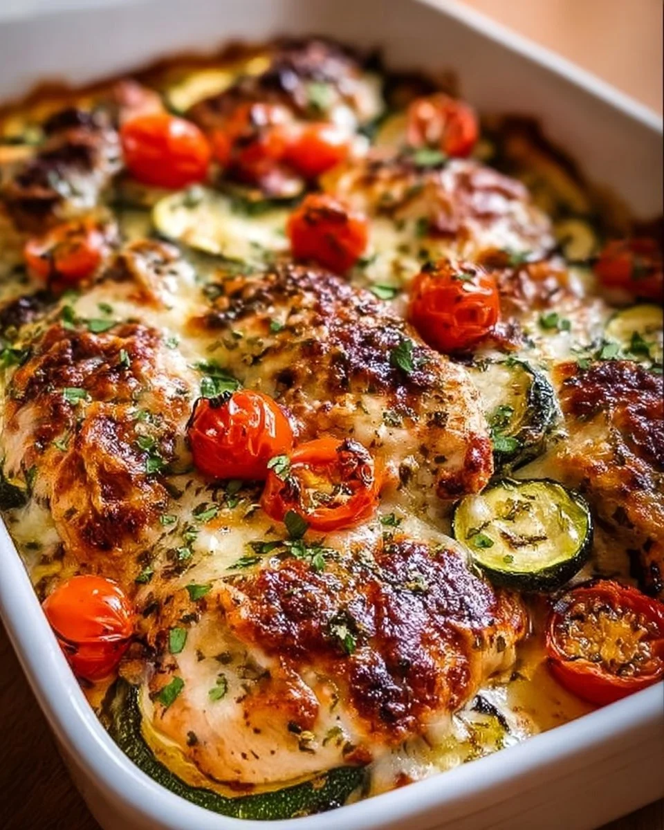 Mediterranean Chicken Zucchini Bake