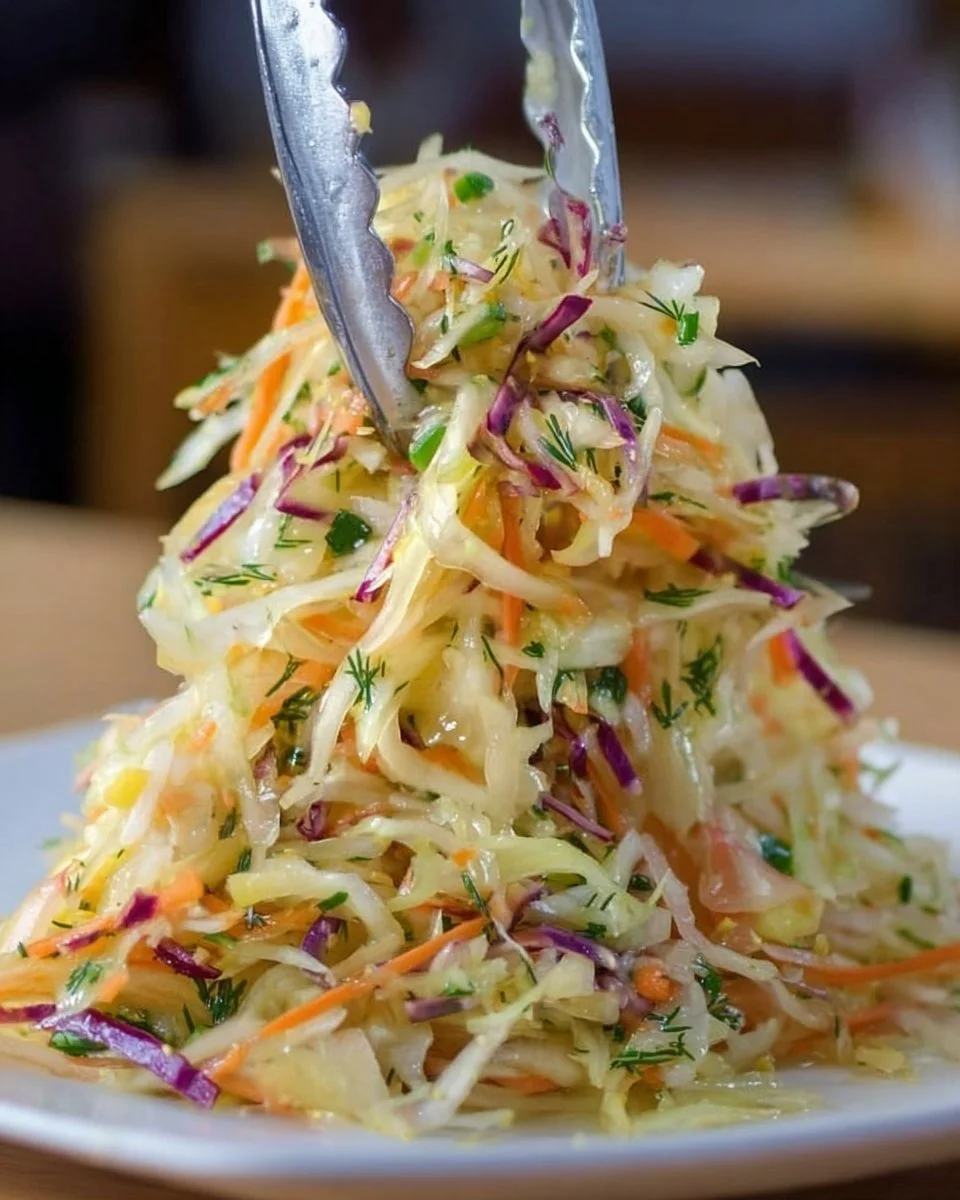 Bowl of Old Fashioned Sauerkraut Salad with colorful vegetables