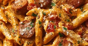 One-Pot Creamy Spicy Cajun Sausage Pasta dish served in a bowl
