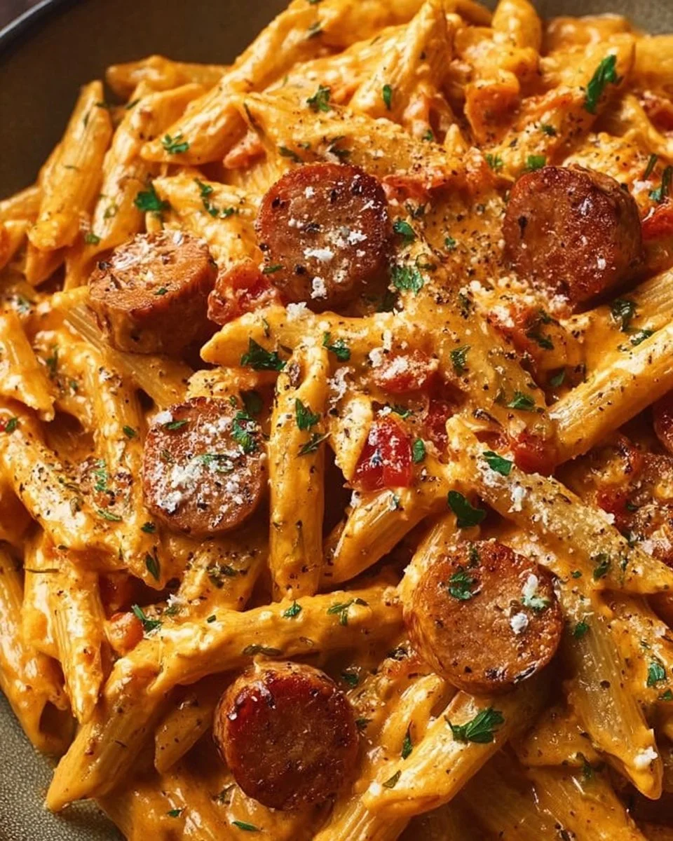 One-Pot Creamy Spicy Cajun Sausage Pasta dish served in a bowl