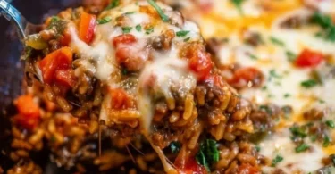 Delicious Pioneer Woman stuffed pepper casserole served in a dish
