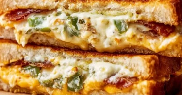 Roasted jalapeno popper grilled cheese sandwich with melted cheese and jalapenos
