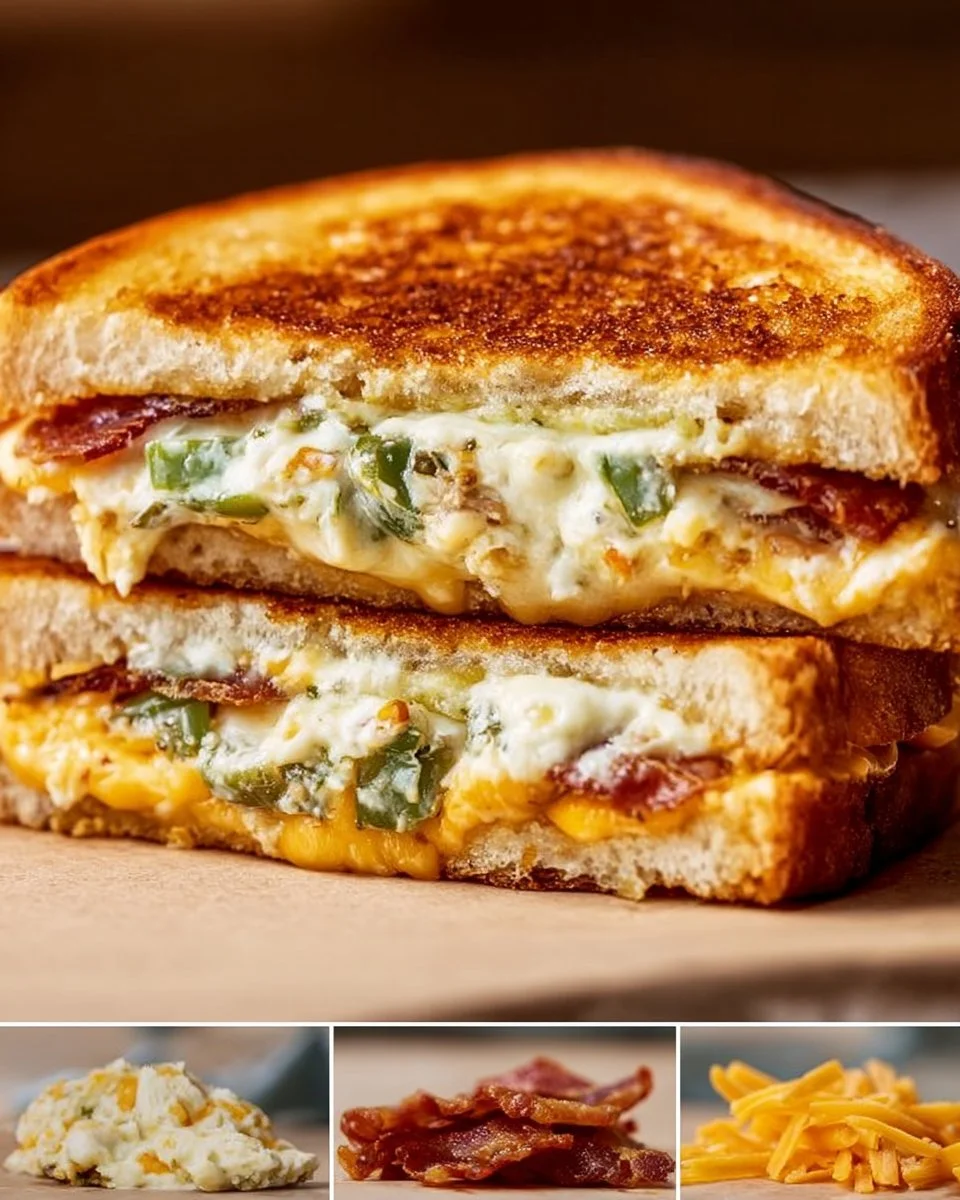 Roasted jalapeno popper grilled cheese sandwich with melted cheese and jalapenos