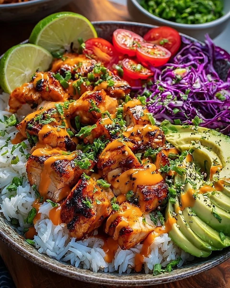 Delicious Spicy Maple Chicken served with creamy coconut rice